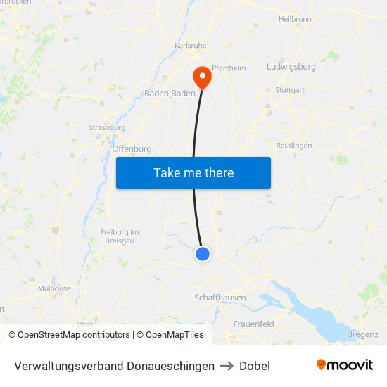 Verwaltungsverband Donaueschingen to Dobel map