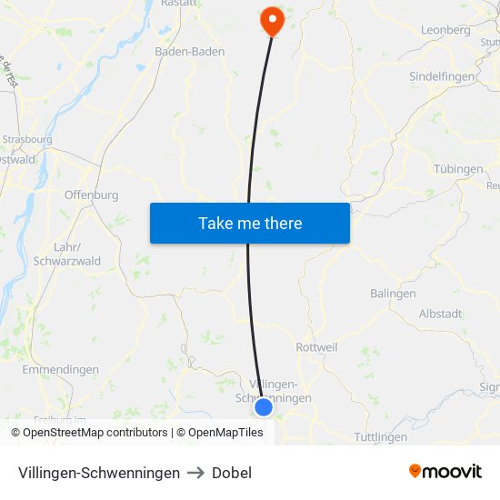 Villingen-Schwenningen to Dobel map