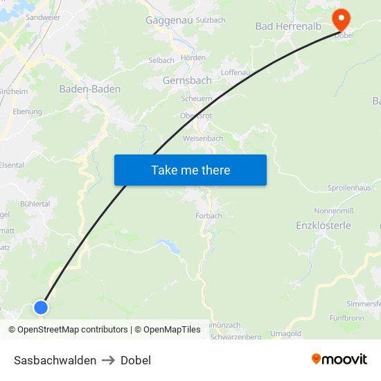 Sasbachwalden to Dobel map