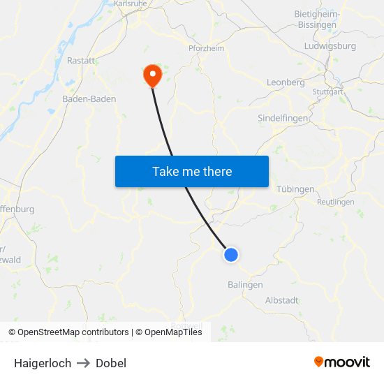 Haigerloch to Dobel map