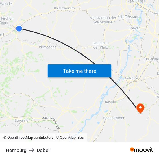 Homburg to Dobel map