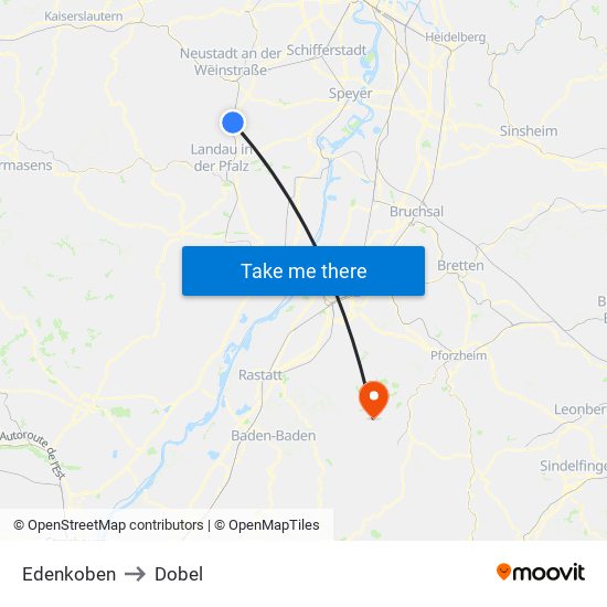 Edenkoben to Dobel map