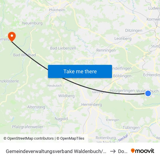 Gemeindeverwaltungsverband Waldenbuch/Steinenbronn to Dobel map