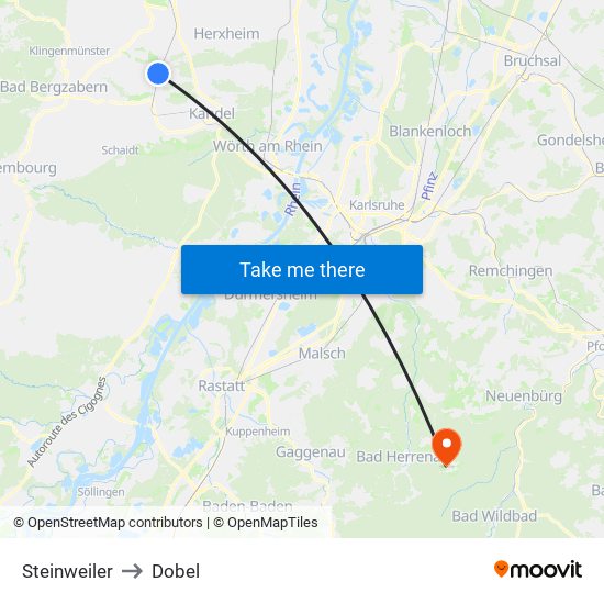 Steinweiler to Dobel map