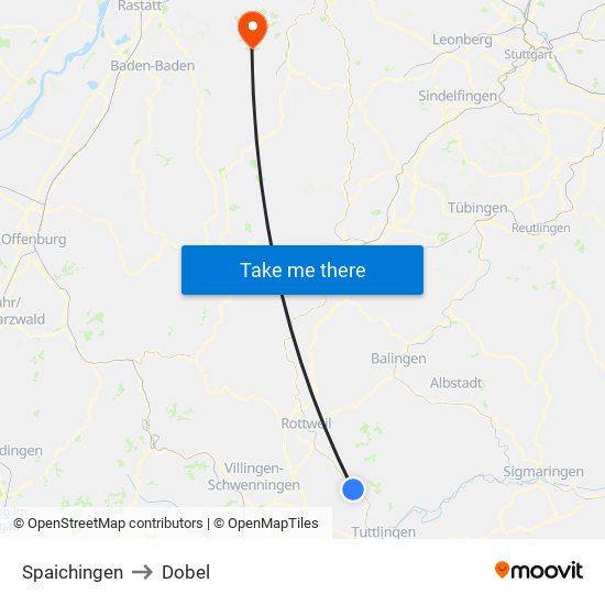 Spaichingen to Dobel map