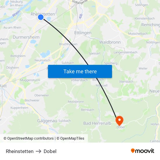 Rheinstetten to Dobel map