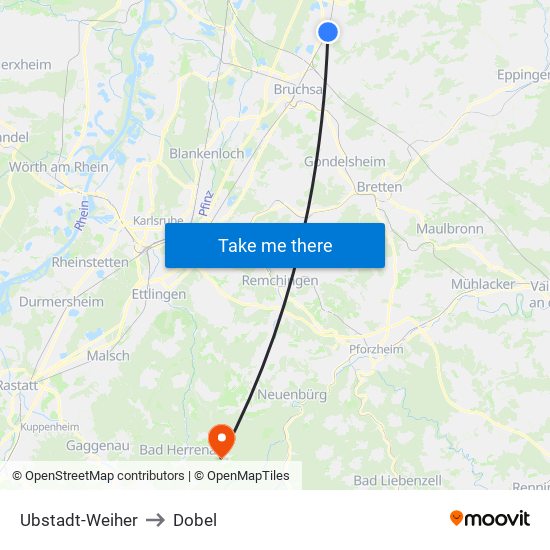 Ubstadt-Weiher to Dobel map