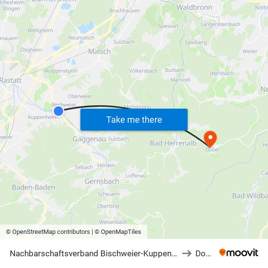 Nachbarschaftsverband Bischweier-Kuppenheim to Dobel map