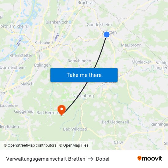 Verwaltungsgemeinschaft Bretten to Dobel map