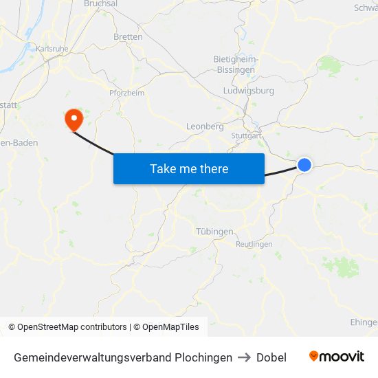 Gemeindeverwaltungsverband Plochingen to Dobel map