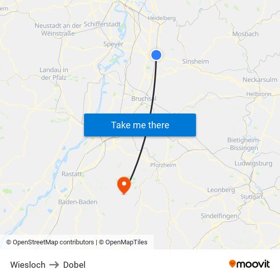 Wiesloch to Dobel map