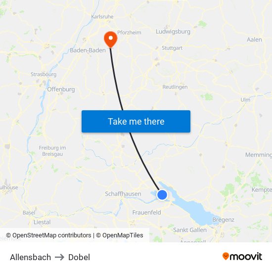 Allensbach to Dobel map