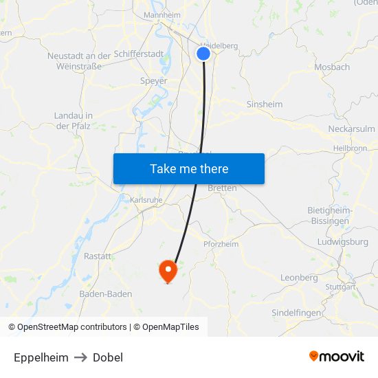 Eppelheim to Dobel map