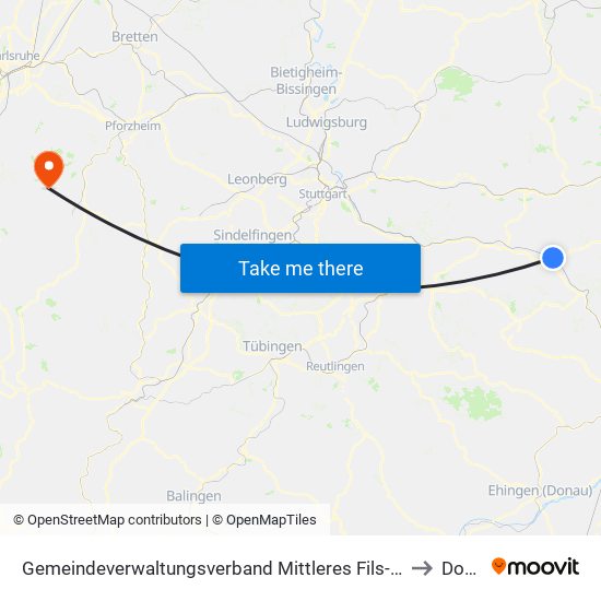 Gemeindeverwaltungsverband Mittleres Fils-Lautertal to Dobel map