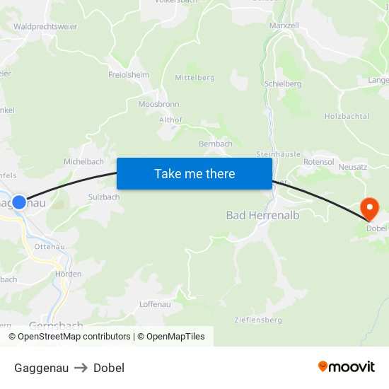 Gaggenau to Dobel map