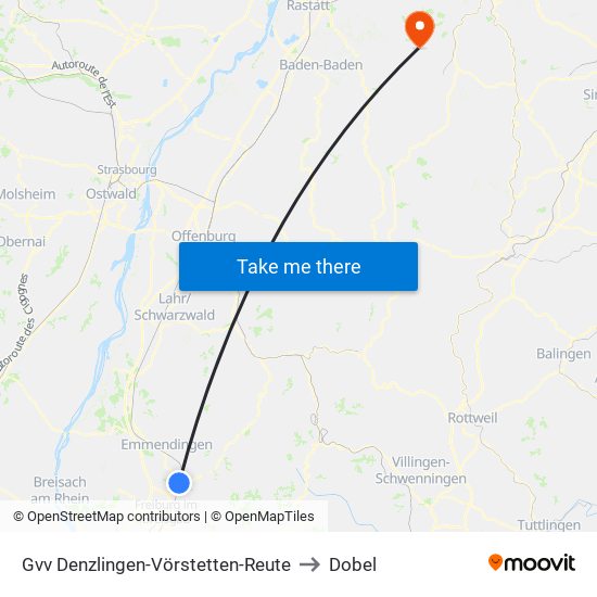 Gvv Denzlingen-Vörstetten-Reute to Dobel map