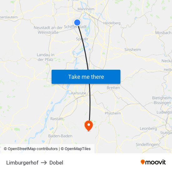 Limburgerhof to Dobel map