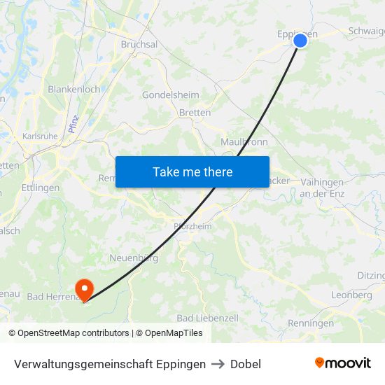 Verwaltungsgemeinschaft Eppingen to Dobel map