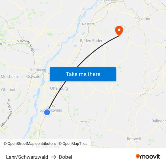 Lahr/Schwarzwald to Dobel map