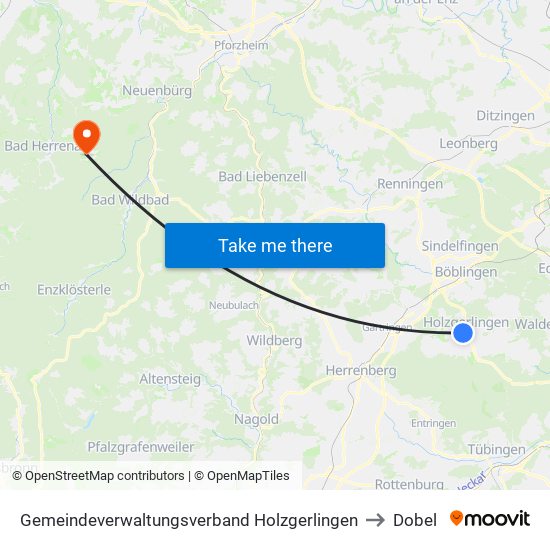 Gemeindeverwaltungsverband Holzgerlingen to Dobel map