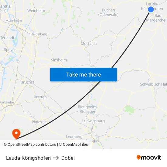 Lauda-Königshofen to Dobel map