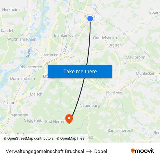 Verwaltungsgemeinschaft Bruchsal to Dobel map