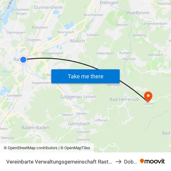 Vereinbarte Verwaltungsgemeinschaft Rastatt to Dobel map