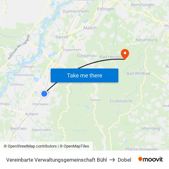 Vereinbarte Verwaltungsgemeinschaft Bühl to Dobel map