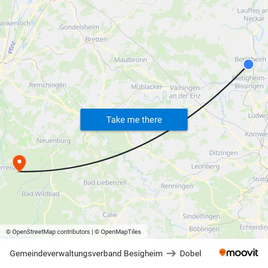 Gemeindeverwaltungsverband Besigheim to Dobel map