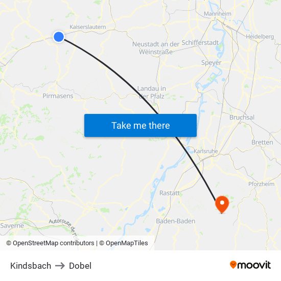 Kindsbach to Dobel map