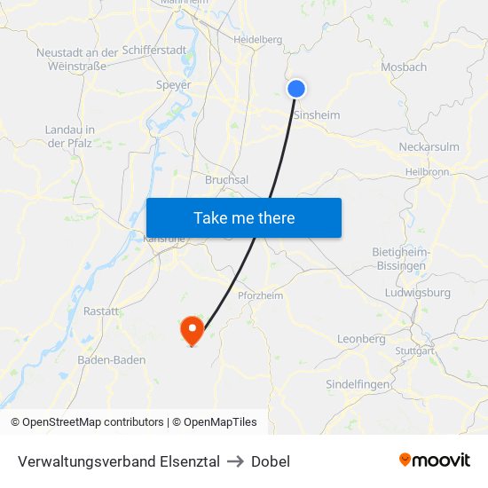 Verwaltungsverband Elsenztal to Dobel map