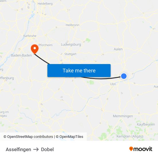 Asselfingen to Dobel map