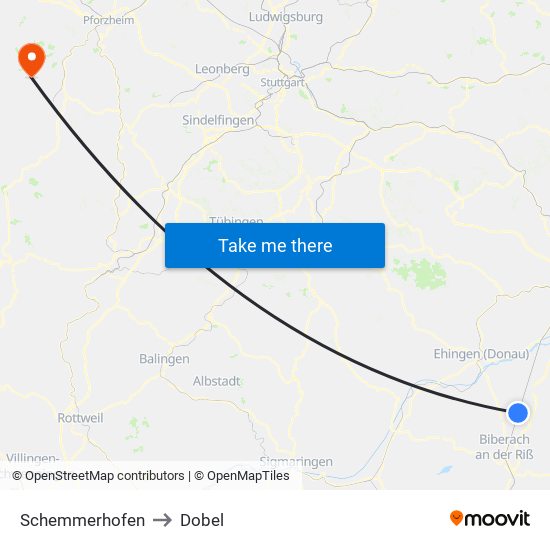 Schemmerhofen to Dobel map