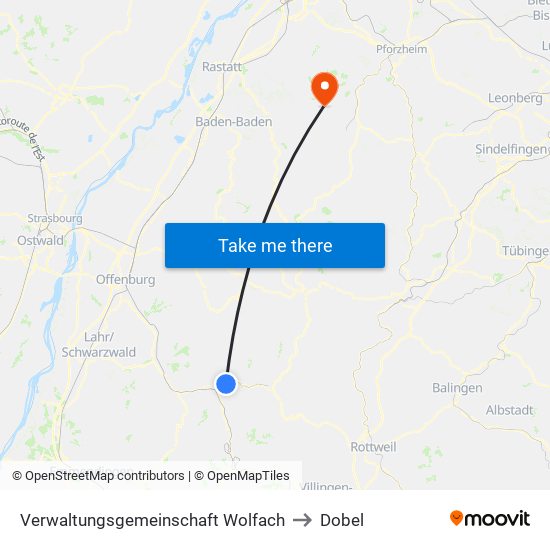 Verwaltungsgemeinschaft Wolfach to Dobel map