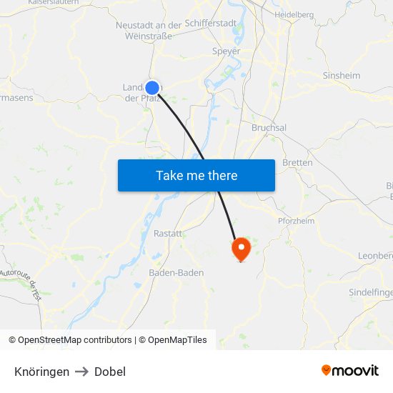 Knöringen to Dobel map