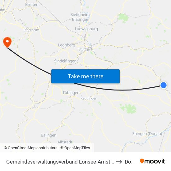 Gemeindeverwaltungsverband Lonsee-Amstetten to Dobel map