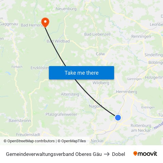 Gemeindeverwaltungsverband Oberes Gäu to Dobel map