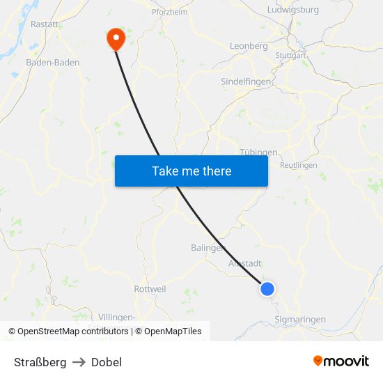 Straßberg to Dobel map