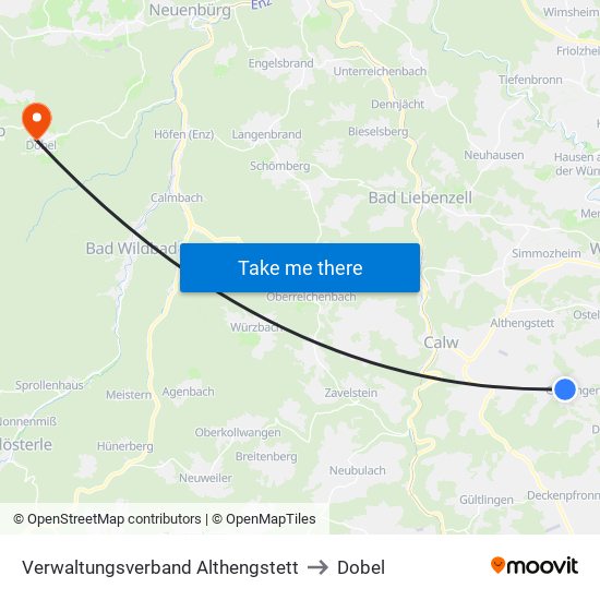 Verwaltungsverband Althengstett to Dobel map