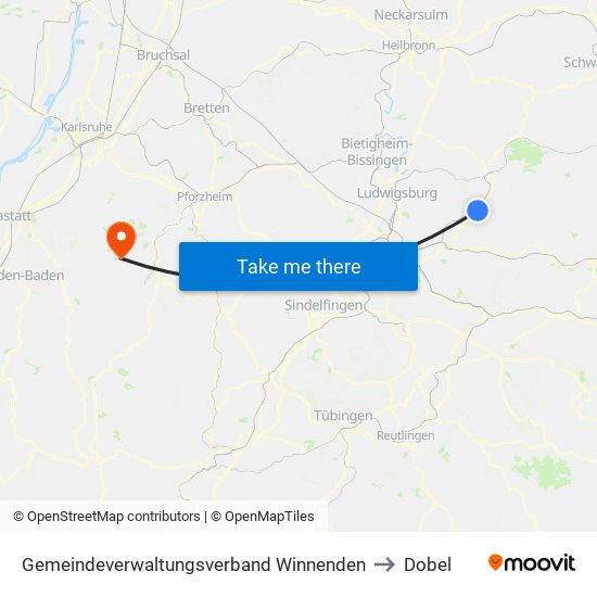 Gemeindeverwaltungsverband Winnenden to Dobel map