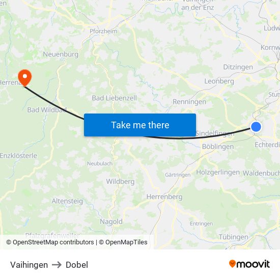 Vaihingen to Dobel map