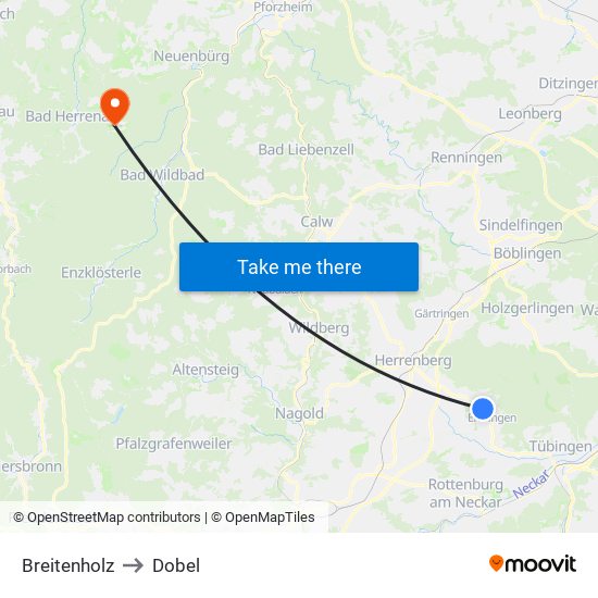 Breitenholz to Dobel map