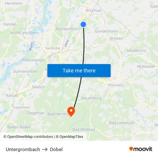 Untergrombach to Dobel map