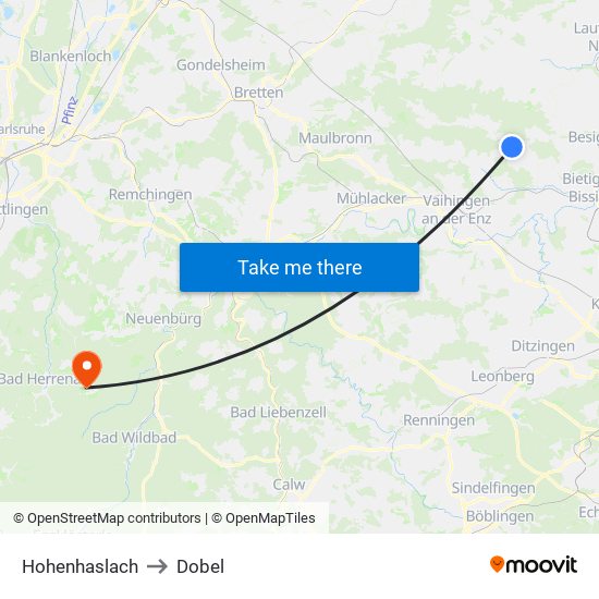 Hohenhaslach to Dobel map