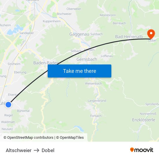 Altschweier to Dobel map