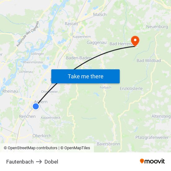 Fautenbach to Dobel map