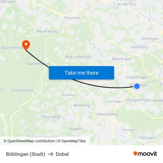 Böblingen (Stadt) to Dobel map