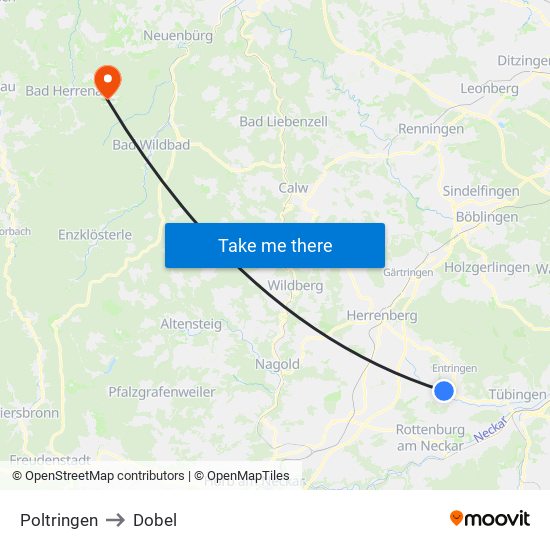 Poltringen to Dobel map