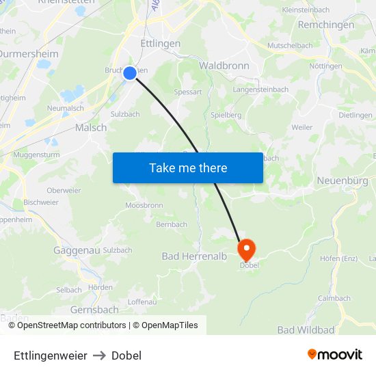 Ettlingenweier to Dobel map