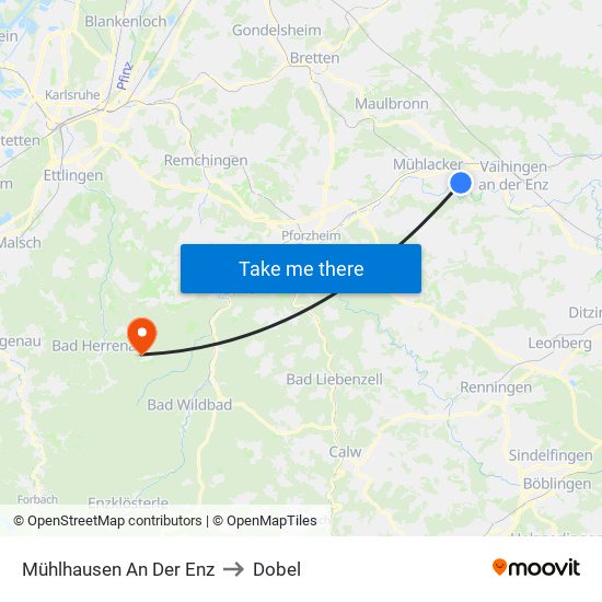 Mühlhausen An Der Enz to Dobel map